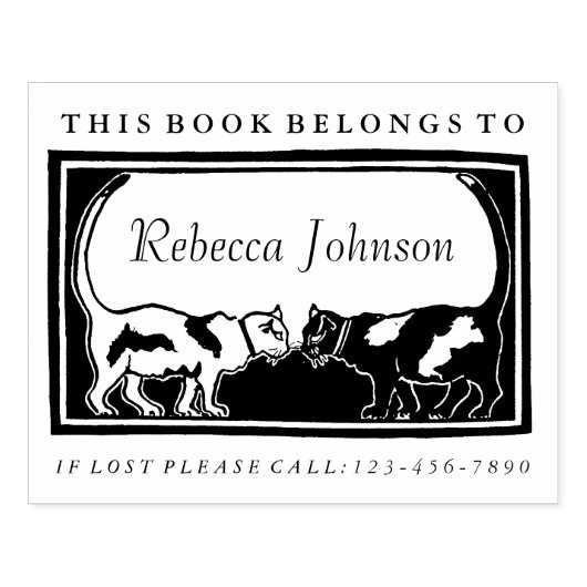 Art Nouveau Cats Book Label Gummistempel (Prägung)