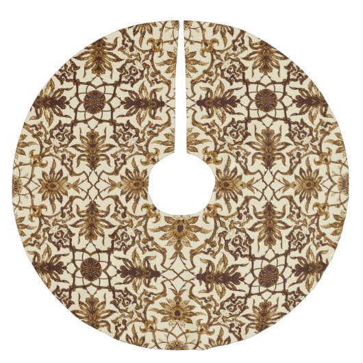 Art Nouveau Chinese Pattern - Braun und Beige Polyester Weihnachtsbaumdecke (Vorderseite)