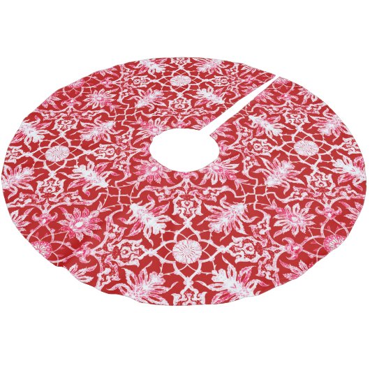 Art Nouveau Chinese Pattern - Deep Red Polyester Weihnachtsbaumdecke (Schrägansicht)