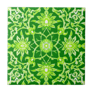 Art Nouveau Chinese Pattern - Emerald Green Fliese