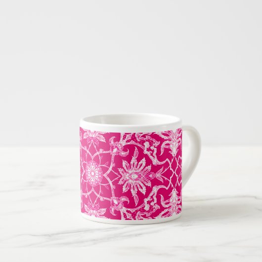 Art Nouveau Chinese Pattern - Fuchsia Pink Espressotasse (Vorderseite Rechts)