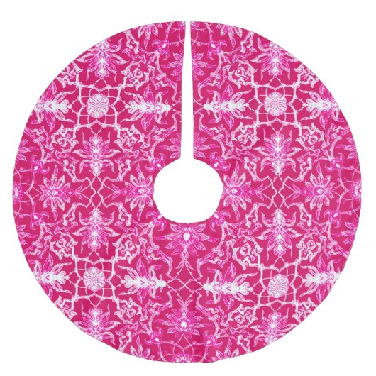 Art Nouveau Chinese Pattern - Fuchsia Pink Polyester Weihnachtsbaumdecke (Vorderseite)