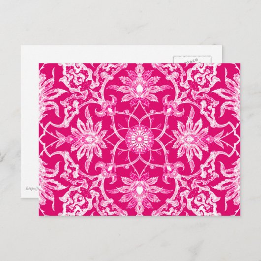 Art Nouveau Chinese Pattern - Fuschia Pink Postkarte (Vorne/Hinten)