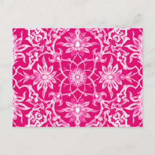 Art Nouveau Chinese Pattern - Fuschia Pink Postkarte