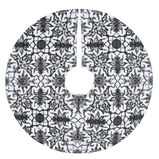 Art Nouveau Chinese Pattern - Schwarz und Weiß Polyester Weihnachtsbaumdecke (Vorderseite)