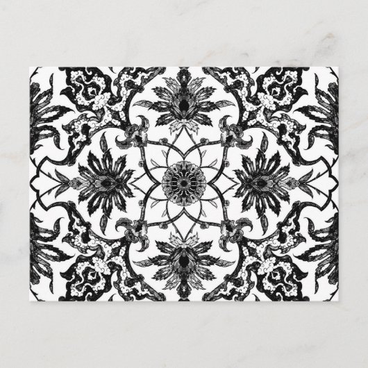 Art Nouveau Chinese Pattern - Schwarz und Weiß Postkarte (Vorderseite)