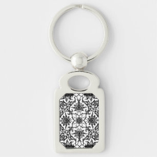 Art Nouveau Chinese Pattern - Schwarz und Weiß Schlüsselanhänger