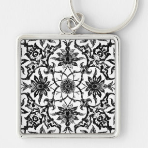 Art Nouveau Chinese Pattern - Schwarz und Weiß Schlüsselanhänger
