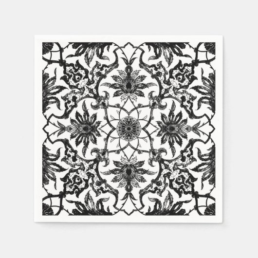 Art Nouveau Chinese Pattern - Schwarz und Weiß Serviette (Vorderseite)
