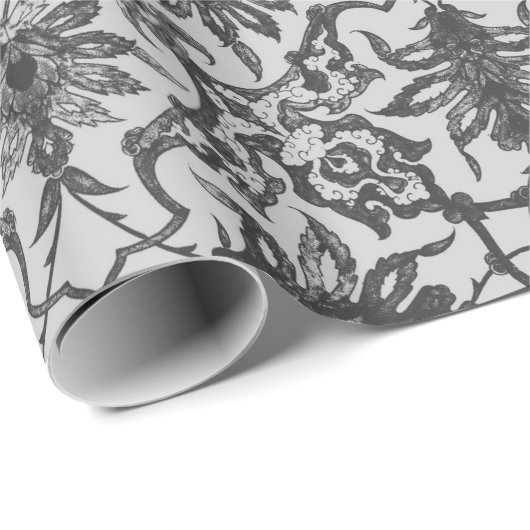 Art Nouveau Chinese Pattern - Silver Gray Geschenkpapier (Rolleneckpunkt)