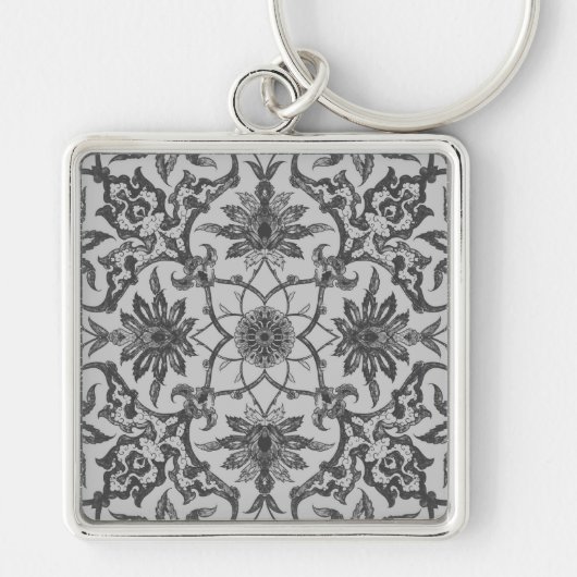 Art Nouveau Chinese Pattern - Silver Gray Schlüsselanhänger (Vorne)