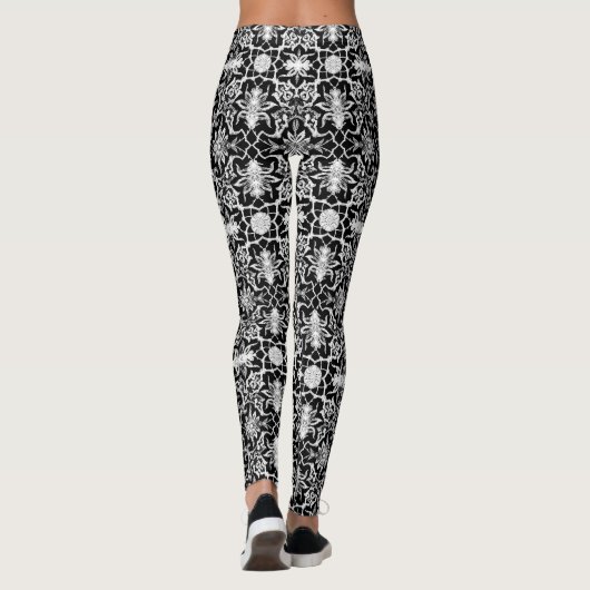 Art Nouveau Chinese Pattern - Weiß und Schwarz Leggings (Rückseite)