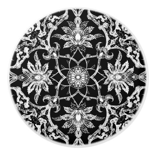 Art Nouveau Chinese Pattern - White on Black Keramikknauf (Vorderseite)