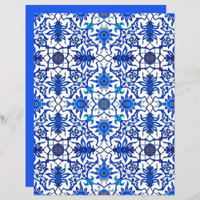 Art Nouveau Chinese Tile, Cobalt Blue & White (Vorne/Hinten)