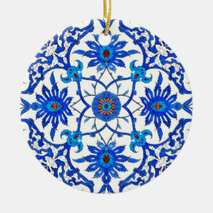 Art Nouveau Chinese Tile - Cobalt Blue & White Keramik Ornament