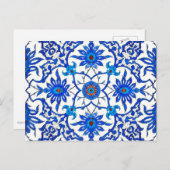 Art Nouveau Chinese Tile - Cobalt Blue & White Postkarte (Vorne/Hinten)