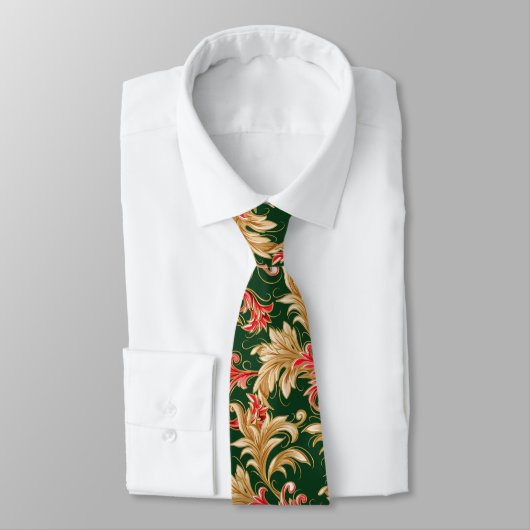 Art Nouveau Christmas Blätter Neck Tie Krawatte (Gebunden)
