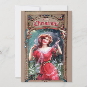 Art Nouveau Christmas Girl mit Holly & Mistletoe Feiertagskarte