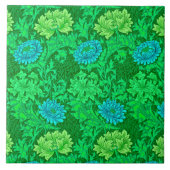 Art Nouveau Chrysanthema, Lime Green & Aqua Fliese (Vorderseite)
