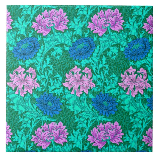 Art Nouveau Chrysanthemen, Aqua und Violet Fliese (Vorderseite)