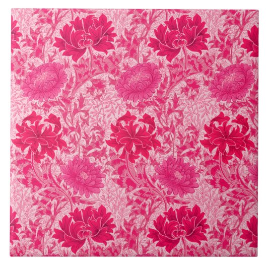 Art Nouveau Chrysanthemen, Fuchsia Pink Fliese (Vorderseite)