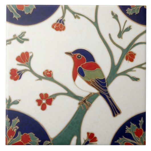 Art Nouveau Colorful Bird Art Deco Fliese (Vorderseite)