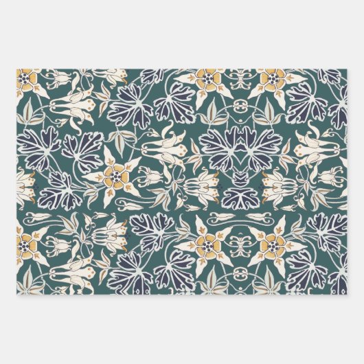 Art Nouveau Columbine Blume Muster. Geschenkpapier Set (Vorderseite 2)