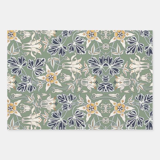 Art Nouveau Columbine Blume Muster. Geschenkpapier Set (Vorderseite)