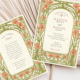 Art Nouveau Coral Lily Architektur Hochzeit Einladung