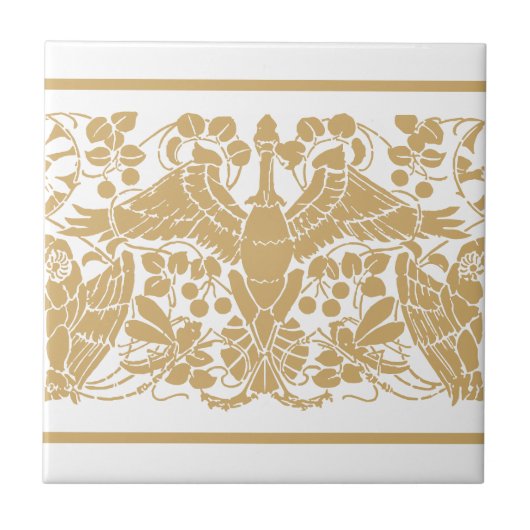 Art Nouveau Crane & Owls Frieze Pattern Fliese (Vorderseite)