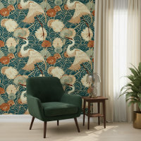 Art Nouveau Cranes Green