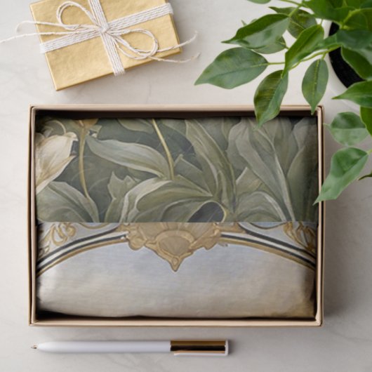 Art Nouveau Cream Floral Blue n Gold Ephemera 2A Seidenpapier (Geschenk)