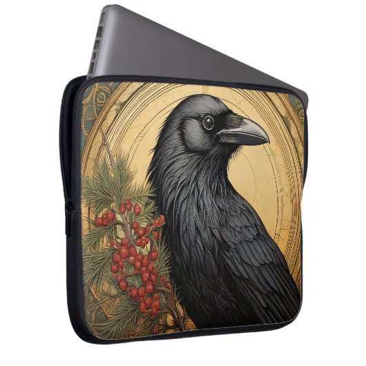 Art Nouveau Crow Laptop Bag Laptopschutzhülle (Vorne Rechts)
