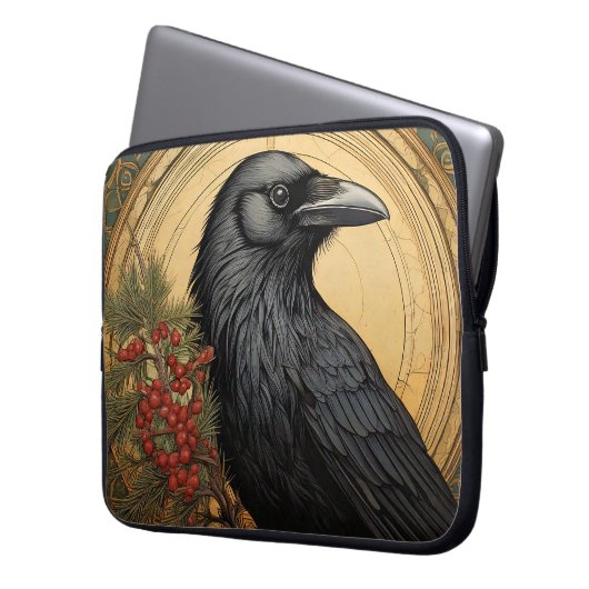 Art Nouveau Crow Laptop Bag Laptopschutzhülle (Vorderseite Links)