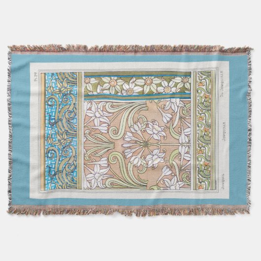 Art Nouveau daffodil Verneui Textilfloralkunst Decke (Vorderseite)