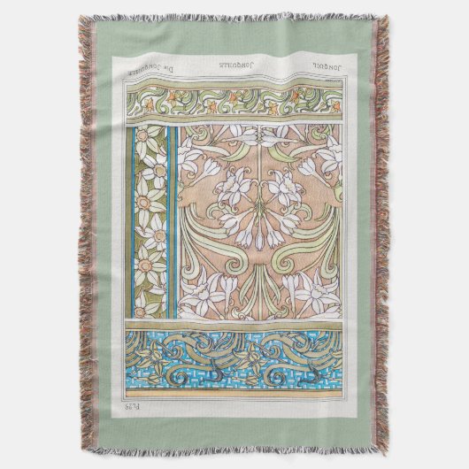 Art Nouveau daffodil Verneui Textilfloralkunst Decke (Vorderseite Vertikal)