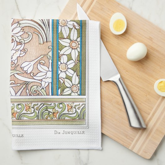 Art Nouveau daffodil Verneui Textilfloralkunst Geschirrtuch (Viertel Falte)