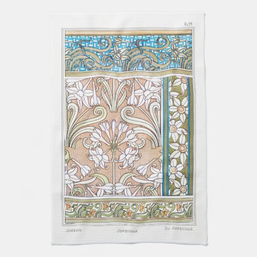 Art Nouveau daffodil Verneui Textilfloralkunst Geschirrtuch (Vertikal)