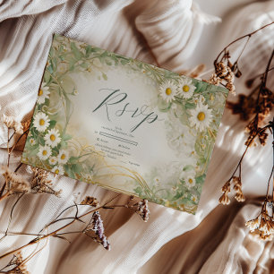 Art Nouveau-Dahlien Elfenbein Grüne Hochzeit RSVP Karte