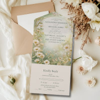 Art Nouveau Daisies Ivory Green Wedding