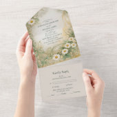 Art Nouveau Daisies Ivory Green Wedding All In One Einladung (Abreißen)