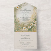 Art Nouveau Daisies Ivory Green Wedding All In One Einladung (Innen Boden)