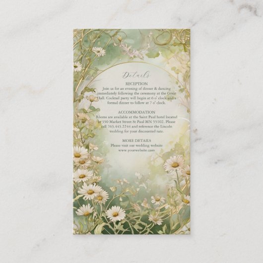 Art Nouveau Daisies Ivory Green Wedding Begleitkarte (Vorderseite)