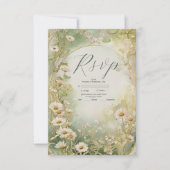 Art Nouveau Daisies Ivory Green Wedding RSVP Karte (Vorderseite)