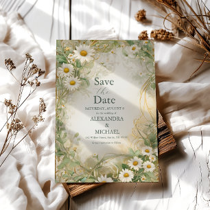 Art Nouveau Daisies Ivory Green Wedding Save The Date
