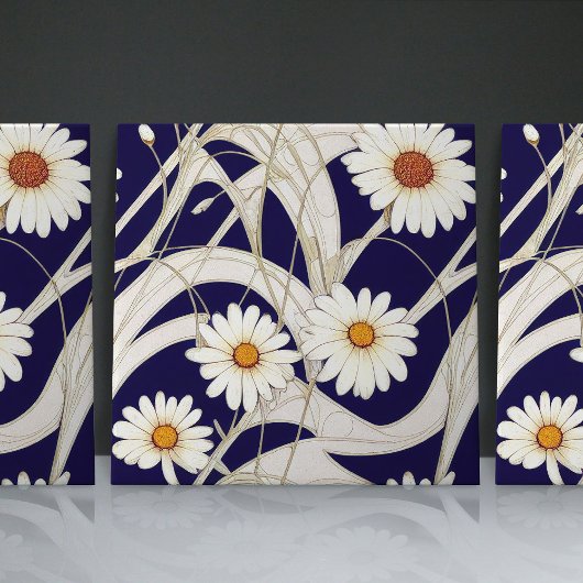 Art Nouveau Daisies Nahtlose, blaue Blumen Fliese