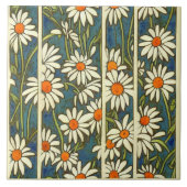 Art Nouveau Daisies Nahtlose, blaue Blumen Fliese (Vorderseite)
