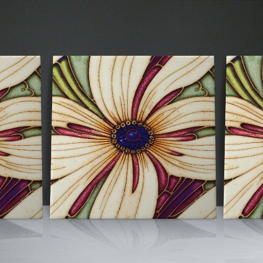Art Nouveau Daisies Nahtlose lila grüne Florenz Fliese