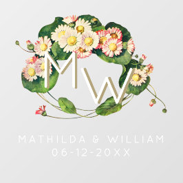 Art Nouveau Daisies Wreath Monogram zum Personalis Fensteraufkleber