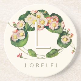 Art Nouveau Daisies Wreath Monogram zum Personalis Getränkeuntersetzer